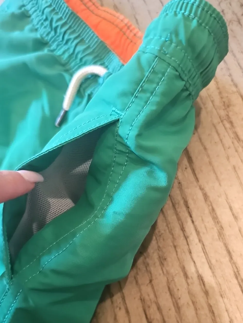Polo by Ralph Lauren Green Swim Trunks with Coral Lining Size 7